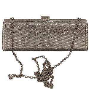 bebe Sparkling Silver Rhinestone Clutch - Evening Bag with Chain Strap